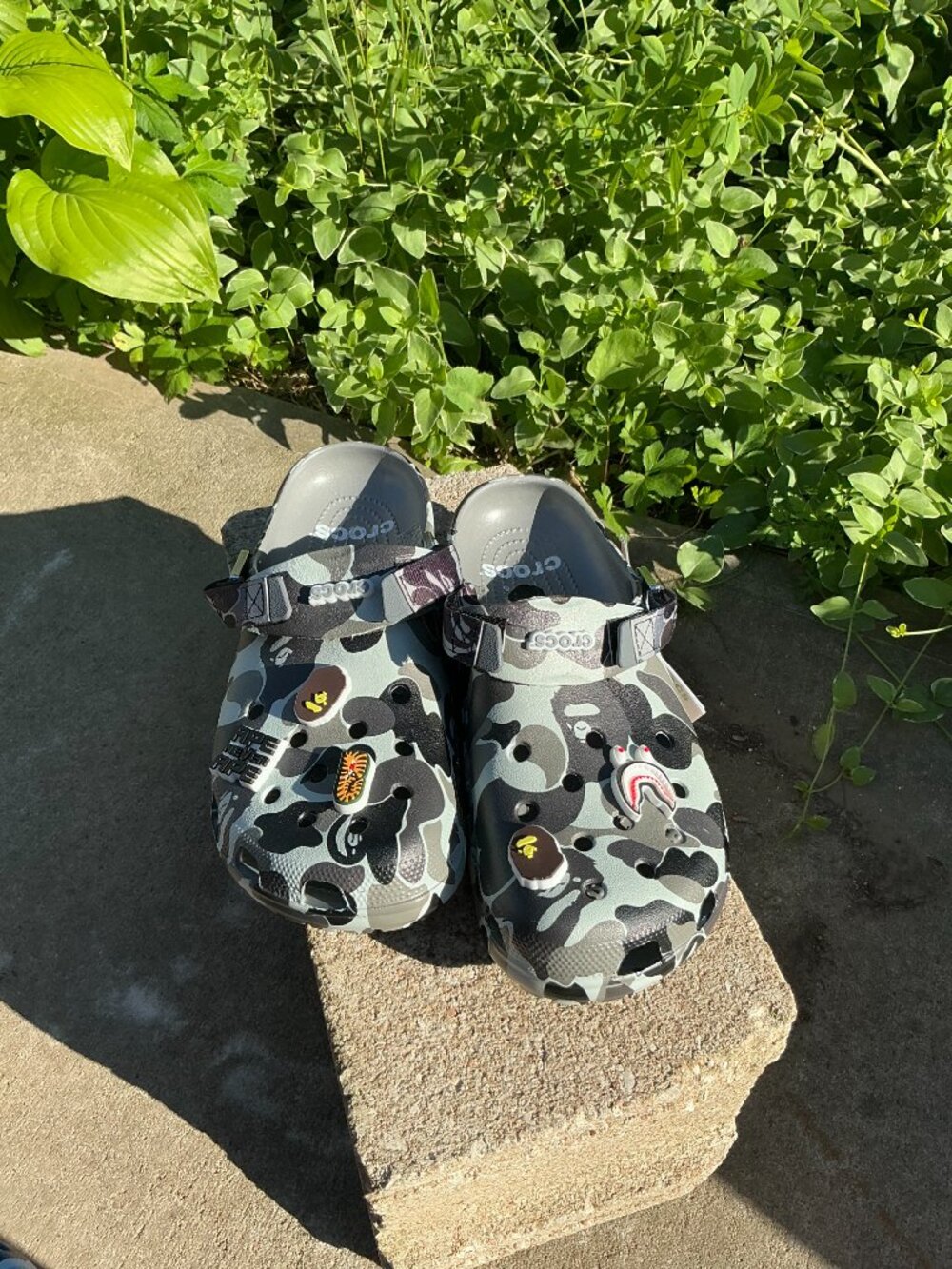 Grey camo Crocs x Bape